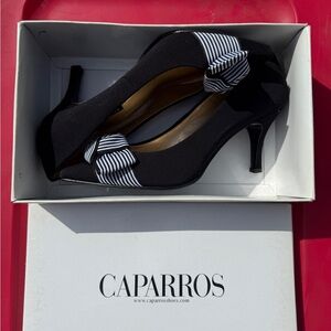 Caparros Black Women's Heels with Striped Bow